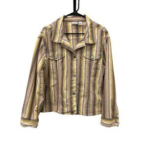 Chico's Womens Striped Button Down Cotton Jacket Size XL Multicolor